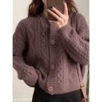 ショッピングカーデ カーディガン ケーブルニット　クルーカーデ レディース
