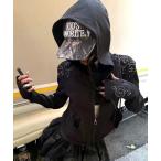 パーカー スタッズコンパクトジップアップパーカー レディース