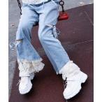 ショッピングリボン パンツ レース付スリット×リボンパンツ レディース