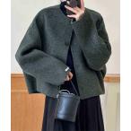 ジャケット ノーカラージャケット ノーカラードロップショルダーショート丈ジャケット レディース