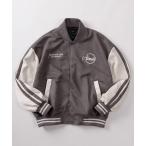 ショッピングスウェード ブルゾン アウター 「85」ワンポイント刺繍 フェイクスウェード 袖配色 サイドライン スタジャン メンズ レディース