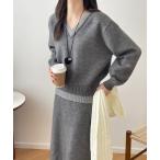 セットアップ 配色ニットセットアップ レディース