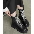 ブーツ 「Bulue.」ラインストーンシューレースアップブーツ レディース