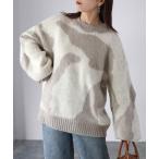 ニット セーター 配色ニュアンス迷彩ジャガードニット レディース