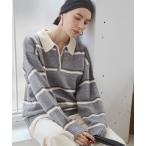 ニット セーター ボーダーポロ襟ニット レディース