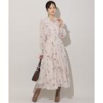 ショッピングマキシ ワンピース フラワープリントウエストシャーリングワンピース