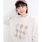 ショッピングドゥ トレーナー スウェット キルトのようなアップリケ裏毛プルオーバー レディース