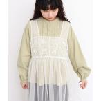 ブラウス シャツ いちごのコード刺繍　重ねるチュールブラウス レディース