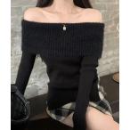 ショッピングオフショルダー ニット セーター トップス オフショルダー シャギー ニット レディース