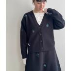 ショッピング花柄 カーディガン 「洗える」刺繍ニットカーディガン レディース