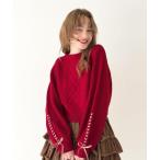 ショッピングレースアップ ニット セーター プチレースアップケーブルニットプルオーバー レディース