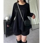 tシャツ イレギュラーヘムフリルドッキングAラインリブロンT レディース