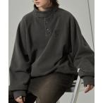 ショッピング刺繍 トレーナー スウェット 「Alfred Alex」ヴィンテージ加工ピグメント ワンポイント刺繍 オーバーサイズスタンドネックスウェット メンズ レディ