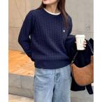 ショッピング刺繍 ニット セーター FR刺繍ケーブル柄ちびポケニットプルオーバー レディース