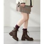 ショッピング厚底 ブーツ 厚底 バックルベルト ミドル レースアップ ミドルブーツ /51403 レディース