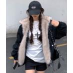 ブルゾン アウター フェイクファーフードブルゾン/防寒中綿ジャケット レディース