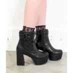 ショッピングヒール ブーツ 厚底ヒールキルティングブーツ　8710629 レディース