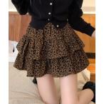 スカート トレンド感満載！ヒョウ柄×ティアードデザインミニスカート