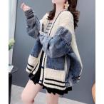 デニムジャケット gジャン デニムとニットのパッチワークカーディガン レディース