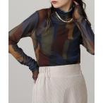 水彩アート総柄ボトルネックプルオーバー レディース