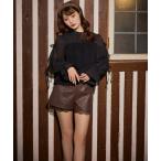 ショッピングショートパンツ パンツ ベルト付レースヘムフェイクレザーショートパンツ レディース