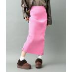 スカート リブニット サイドギャザ