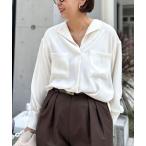 ショッピングサテン ブラウス シャツ ウォッシャブルバックサテンジョーゼットオープンカラーブラウス レディース