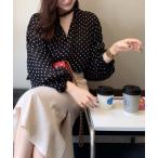 ブラウス シャツ バルーンスリーブ 水玉Vネックシャツ レディース