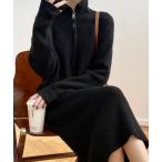 ショッピングニットワンピース ワンピース ハーフジップニットワンピース