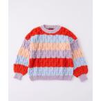 ショッピングバルーン ニット セーター 「forksy.」「Cara ＆ The Sky」MANDY クロスステッチバルーンスリーブボーダーニット レディース