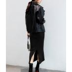 スカート ハイウエスト上品リブニットスカ