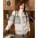 カーディガン 25aw/ノルディック柄ハイネックニットカーディガン レディース