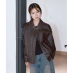 レザージャケット ライダース バイカラーユニークラインボンテージオーバーサイズカラージャケット レディース
