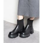 ブーツ 厚底リブニットショートブーツ レディース