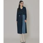 ワンピース バイカラーアシメプリーツロングスリーブシャツワンピース