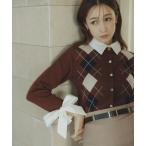 ショッピング新作 カーディガン 2025秋冬新作 レイヤード襟アーガイルカーディガン レディース