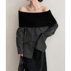 ショッピングオフショルダー ブラウス シャツ オフショルダーニットパネルシャツ レディース