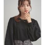 ニット セーター 「フェミニン・着映え」袖チェックチュール ドッキングニット レディース