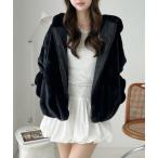 ブルゾン アウター ふわふわ滑らか　フード付きファーブルゾン レディース