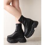 ブーツ 厚底 ボリュームソール ストレッチ ショートブーツ レディース