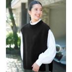 ベスト ジレ リブ　イン　コンフォートはまじとコラボ　間の季節の強い味方！何にでも重ねてスッキリこなれるニットベスト「ブラック」 レディース
