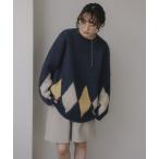 ショッピングアーガイル ニット セーター アーガイル ルーズ シャギー ニット レディース