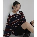 ニット セーター ボーダーラガーポロニット レディース