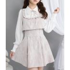 ワンピース ヨークフリルレースアップセットアップ風ドッキングワンピース「大きいサイズ有り」