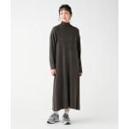 ワンピース 襟スリット ハイネック ニットワンピース