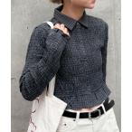 ブラウス シャツ シャーリングショートチェックシャツ レディース