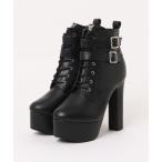 ブーツ 「厚底」チャンキーヒール　ダブルベルトレースアップブーツ　450-WK レディース