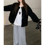 ブルゾン アウター オーバーサイズもこもこノーカラージャケット レディース