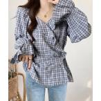 tシャツ チェックフリルトップス レ