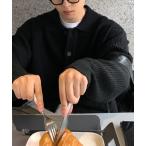 カーディガン ルーズフィット襟付きリブカーディガン メンズ